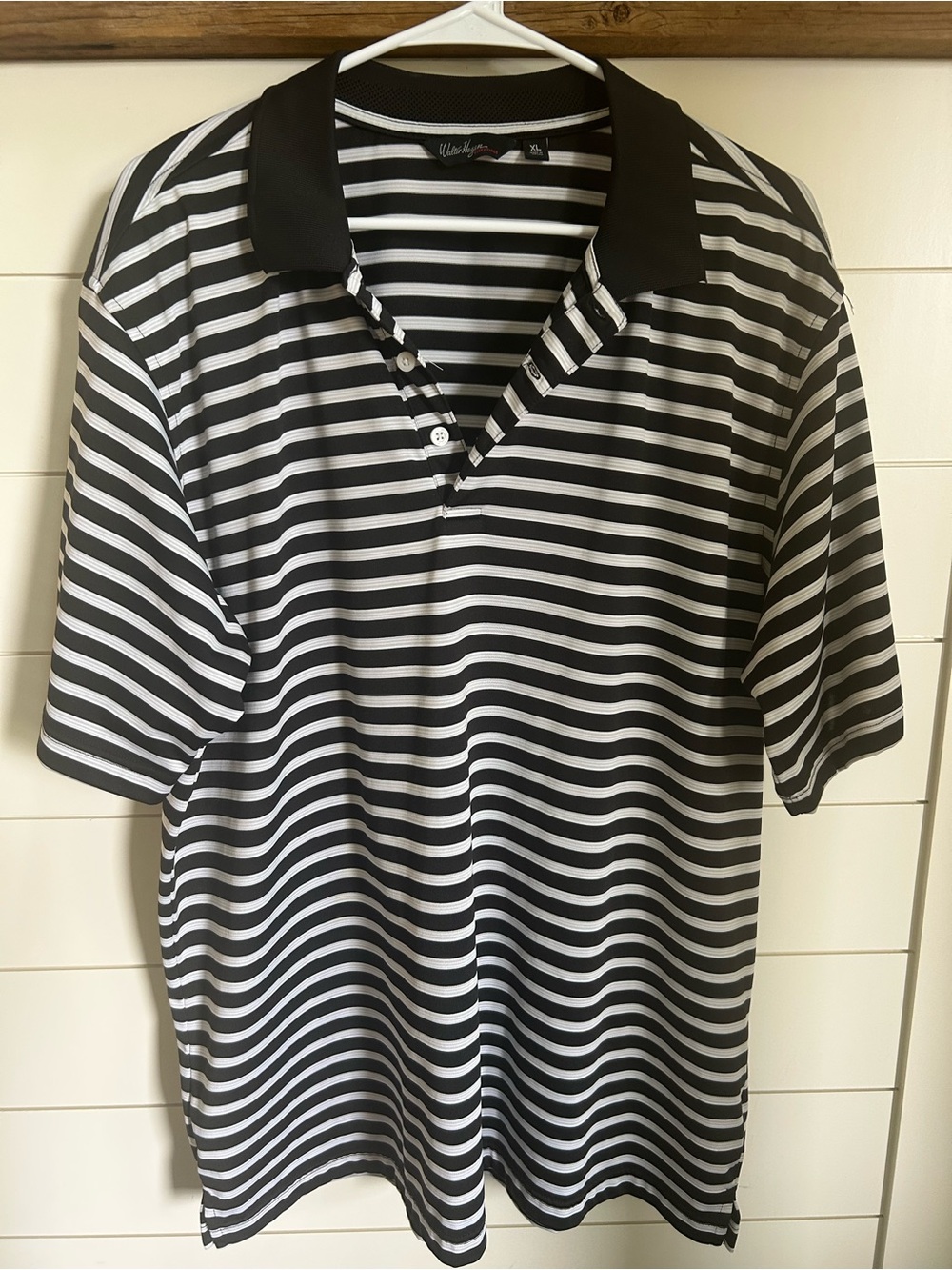Men's Black & White/Gray Striped Polo Shirt